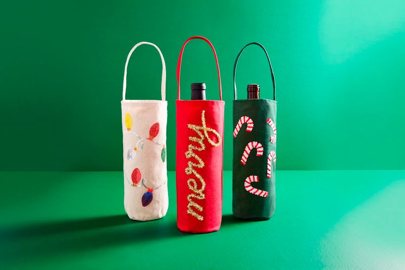 Christmas Theme Canvas Wine Tote
