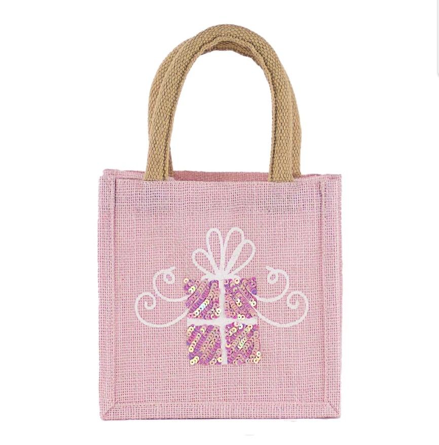 Christmas Mini Gift Tote - Pink with Present