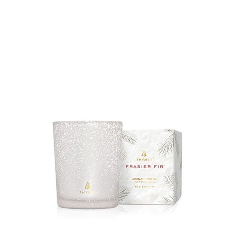 Frasier Fir Flocked Silver Votive Candle 2oz.