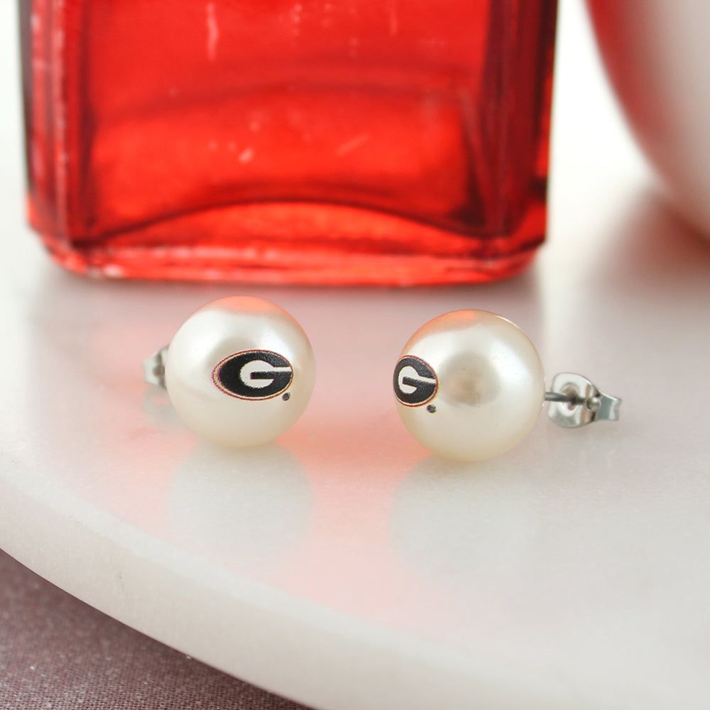 College Pearl Earrings, College Jewelry: Georgia