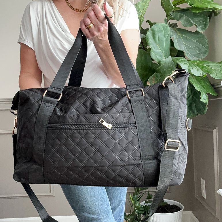 Quilted Overnight Duffel with Trolley Sleeve, Quilted Overnight Duffel Color: Black