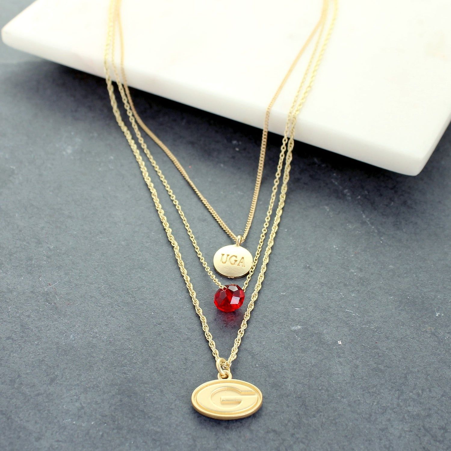 College Trio Necklace, College Jewelry: Georgia