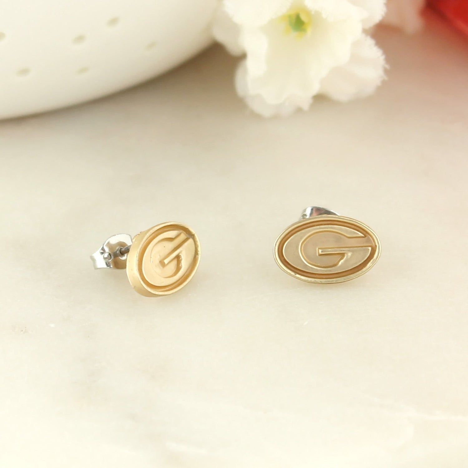 College Gold Stud Earrings, College Jewelry: Georgia