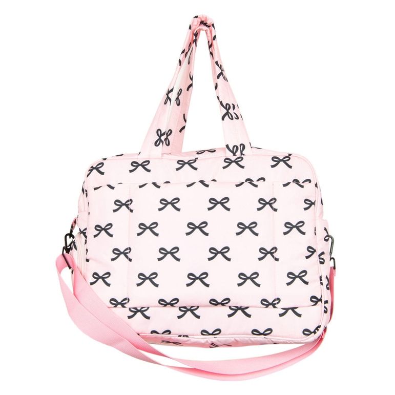 Puffer Weekender Bag, Puffer Weekender Bag: Pink with Black Bows