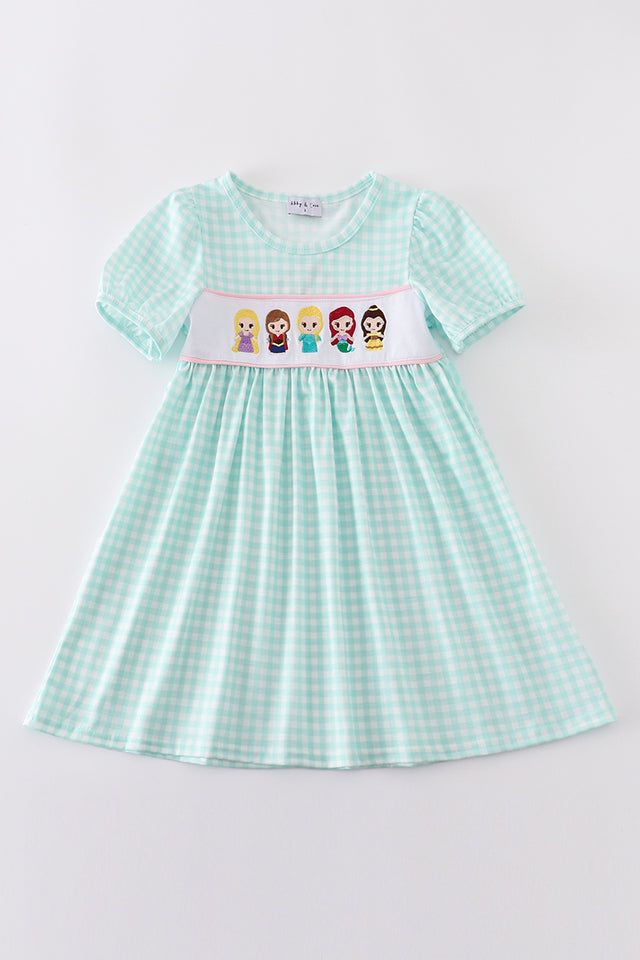 Children's Blue Princess Embroidery Girl Gingham Dress, Children's Blue Princess Embroidery Girl Gingham Dress: 2