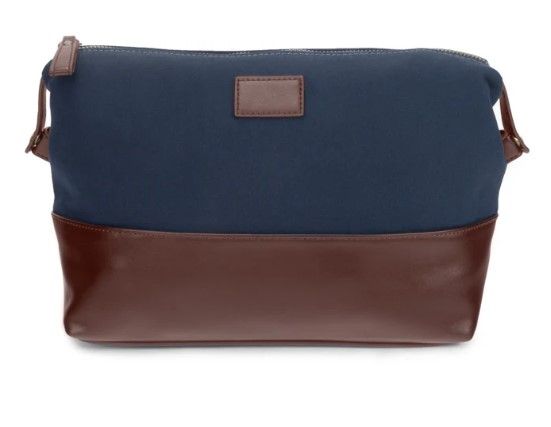 Brouk Toiletry Bag with Leather Patch, Brouk Toiletry Bag with Leather Patch: Navy