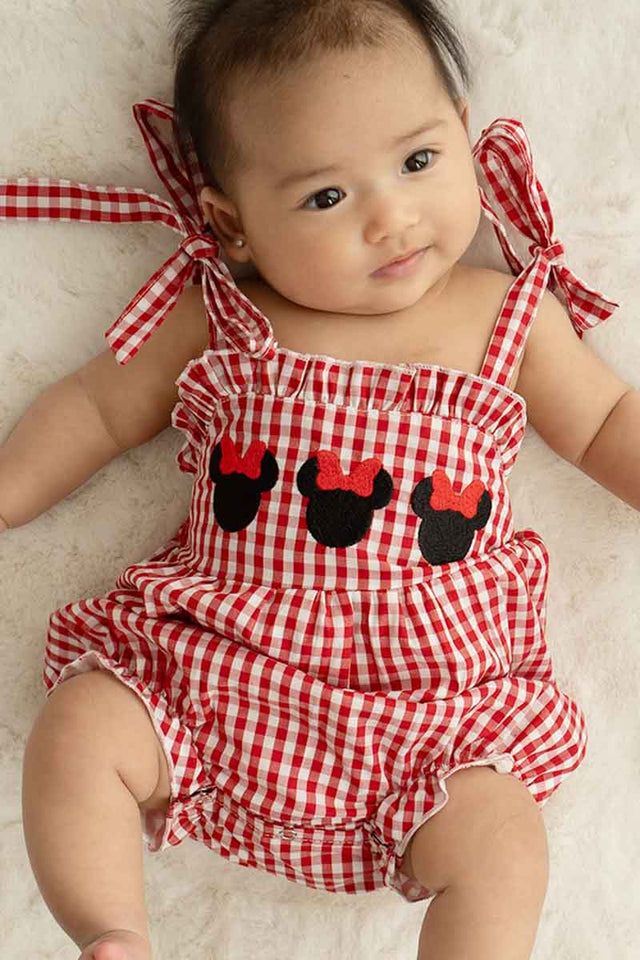 Children's Red Gingham Woven Mickey Mouse Bubble, Children's Red Gingham Woven Mickey Mouse Bubble: 3 month