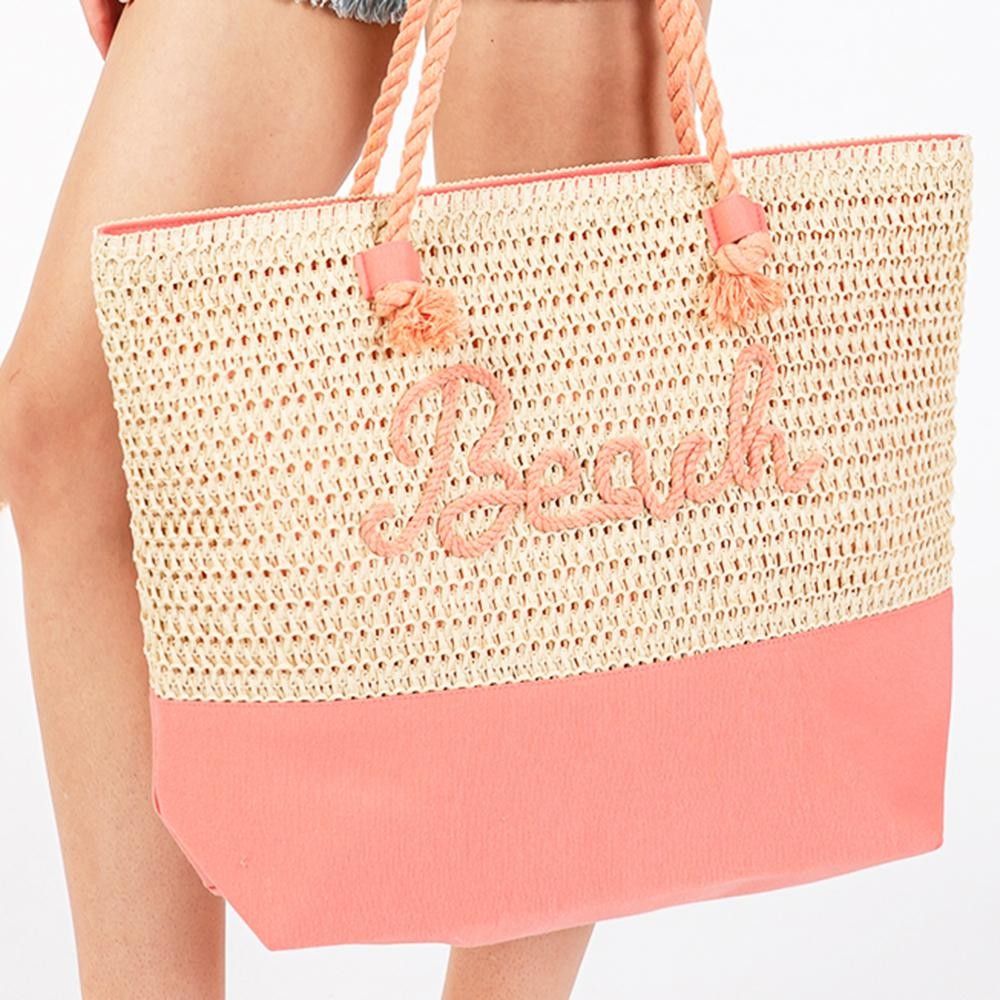 Woven Beach Tote, Beach Tote Color: Coral