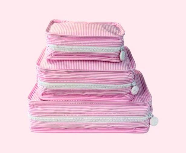 Mint Brand Glossy Pouch, Mint Brand Pouch Color: Light Pink Seersucker, Mint Brand Pouch - Size: Small