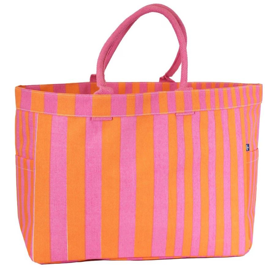 Stripe Beach Tote, Stripe Beach Bag Colors: Pink/Orange