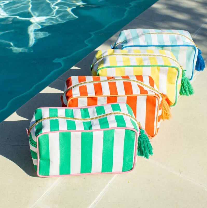 Striped Cosmetic Bag with Tassel