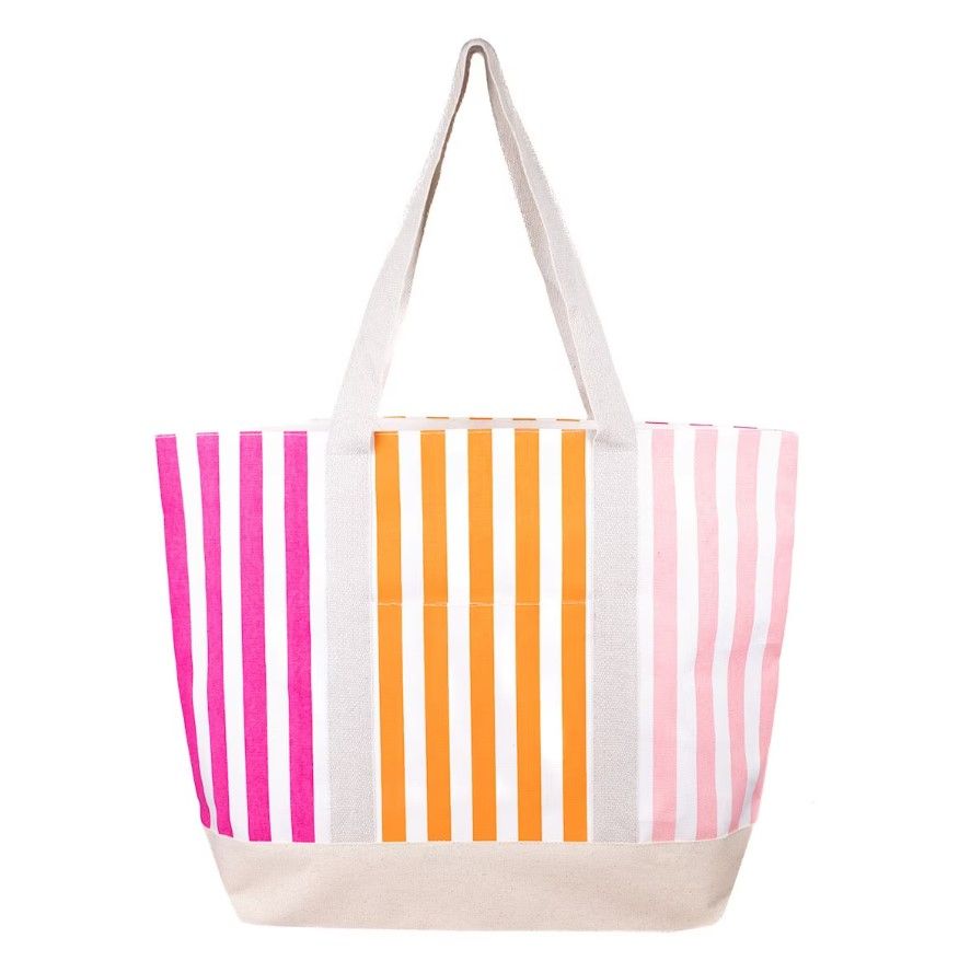 Stripe Summer Tote Bag, Striped Colors: Hot Pink/Orange/Light Pink