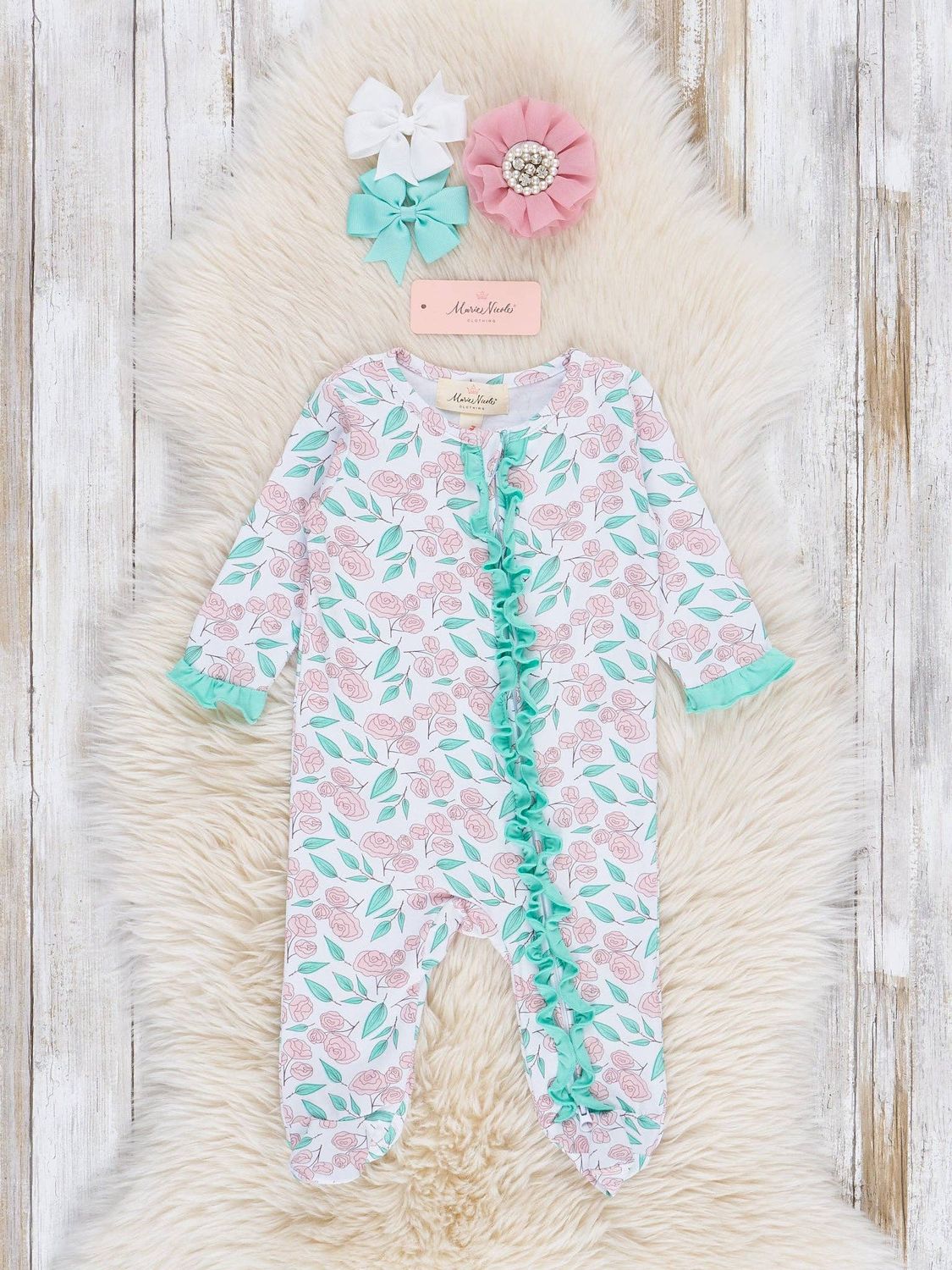 Rosewood Lane Ruffle Footed Sleeper Pajamas, Size: 12/18MOS