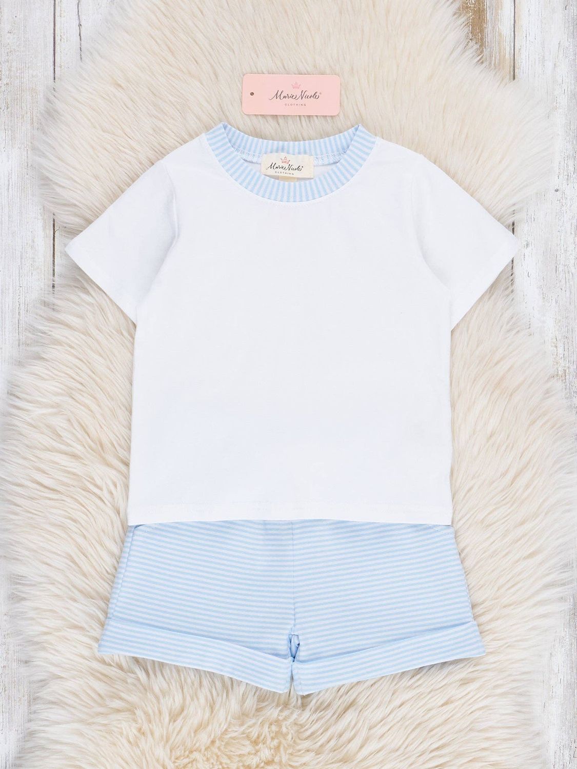Classic Baby Blue Striped Outfit, Size: 12/18MOS