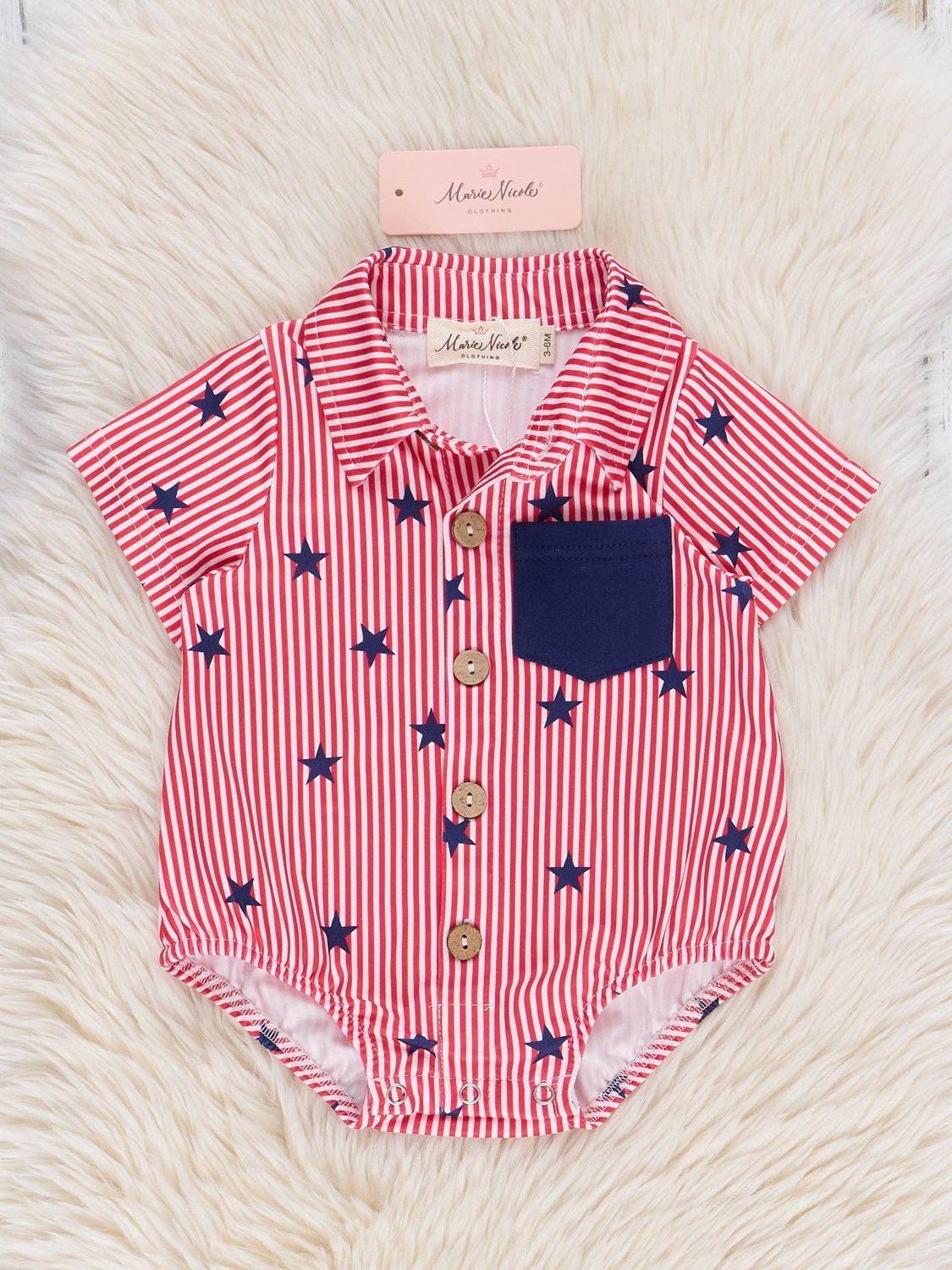 Starry Stripes Pocket Button-Up Bubble, Size: 12/18MOS