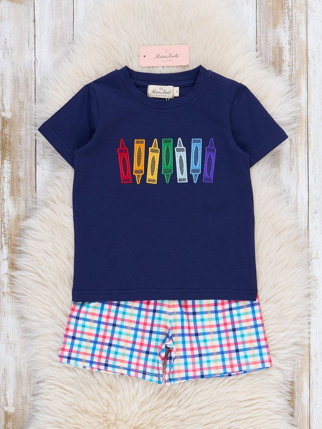 Crayons Plaid Outfit, Size: XL(5yrs)