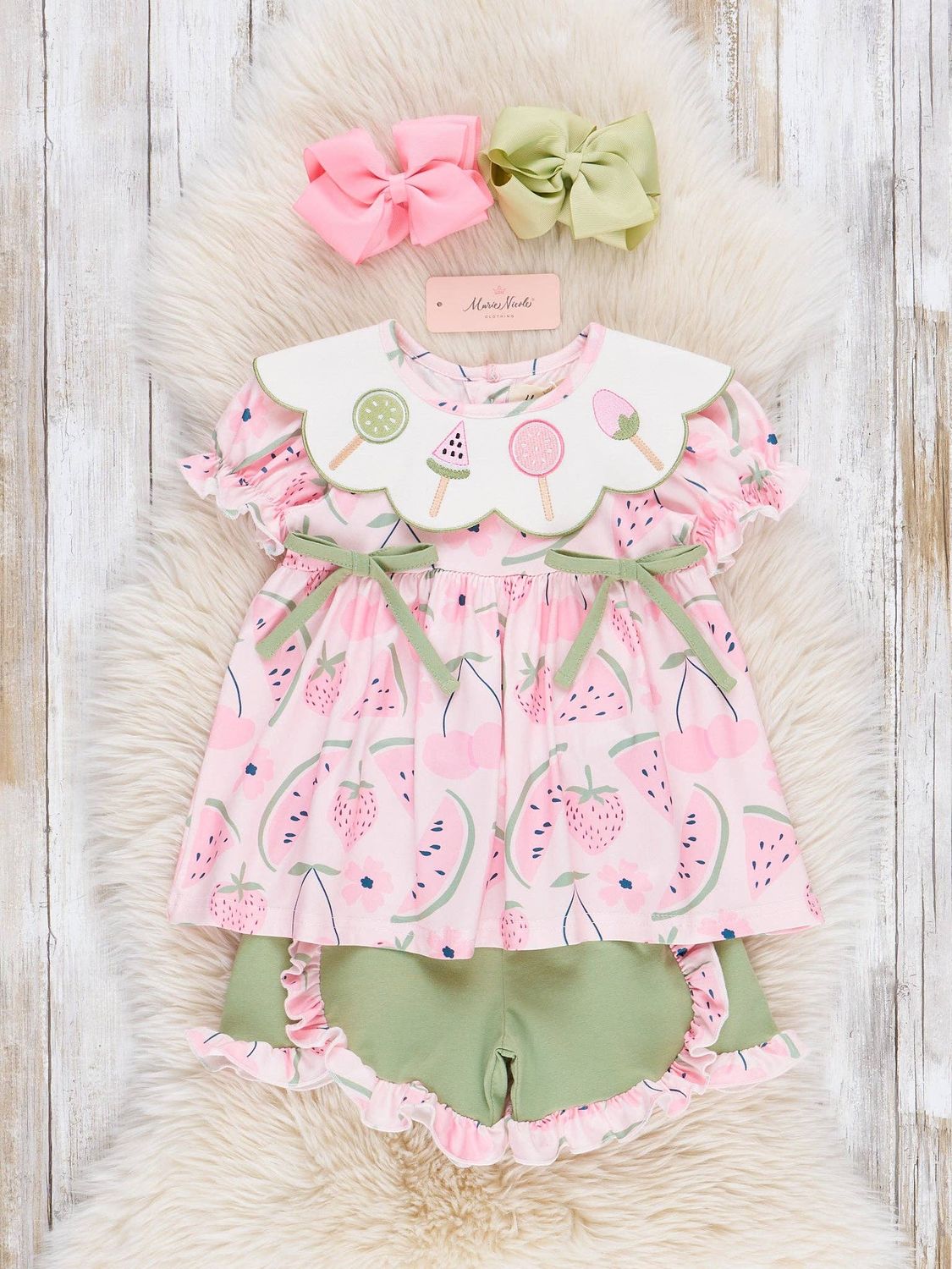 Watermelon Pops Embroidered Ruffle Outfit, Size: XS(18/24mos)