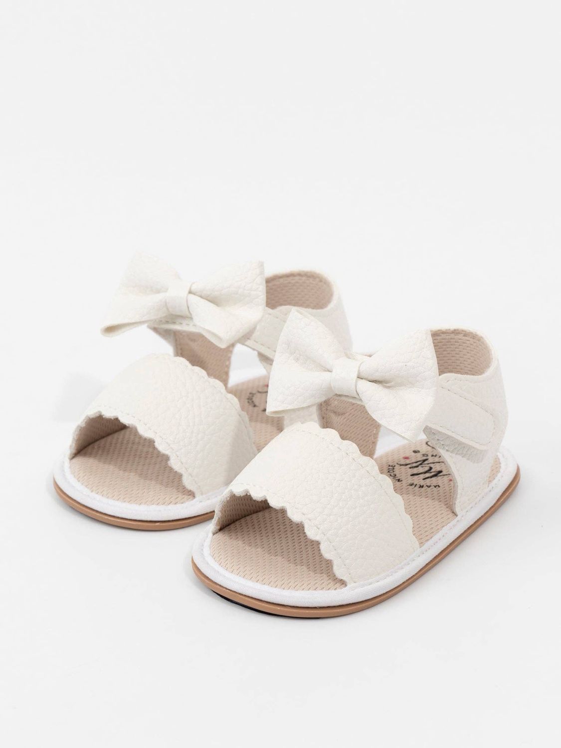 Scalloped Bows Baby Sandals, Color: White, Size: 12/18MOS