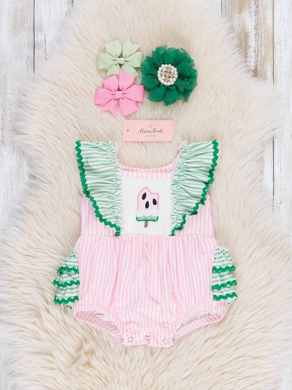 Striped Watermelon Pop Ruffle Bubble, Size: 12/18MOS