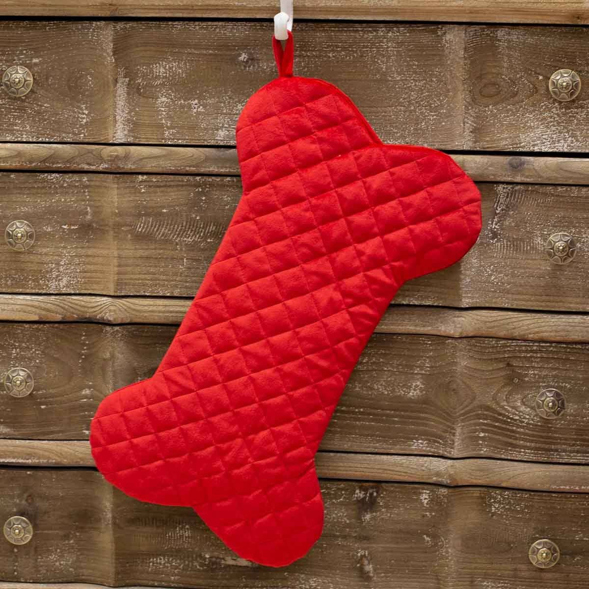 Christmas Stocking - Quilted Dog Bone, Stocking Color: Red