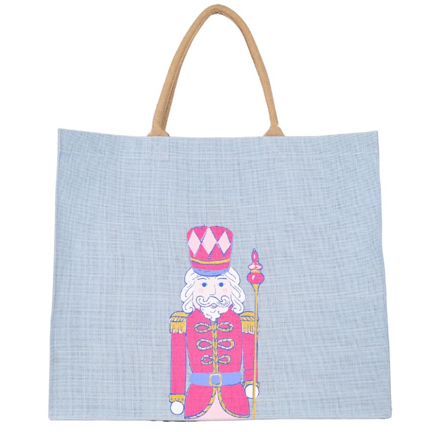 Christmas Tote - XL Blue with Pink Nutcracker