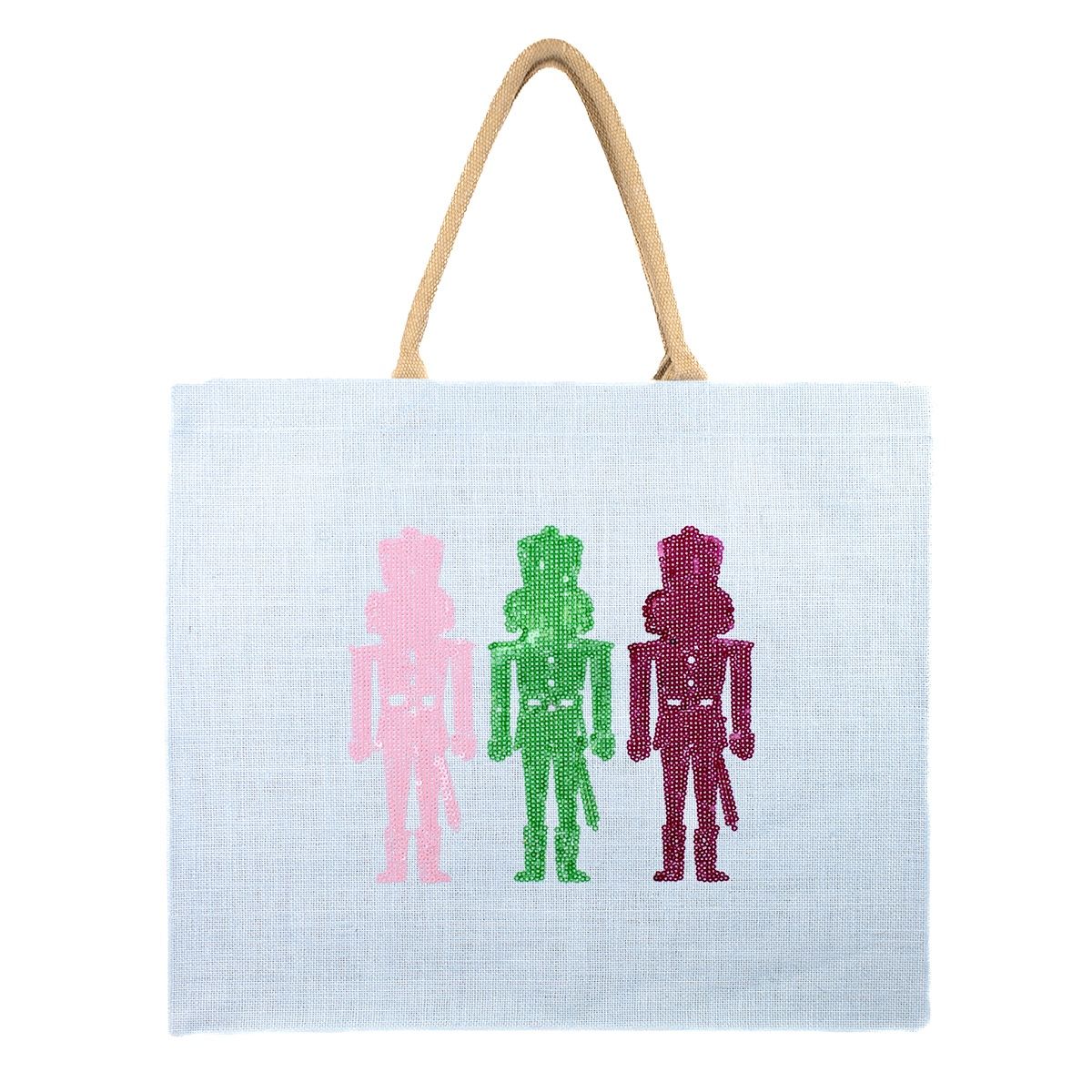 Christmas Tote - XL Blue with Sequin Nutcrackers