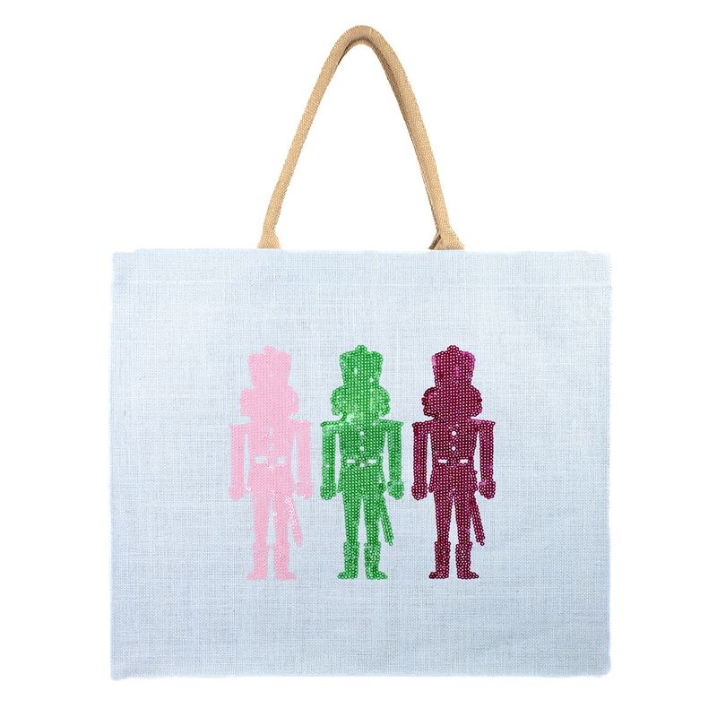 Christmas Tote - XL Blue with Sequin Nutcrackers