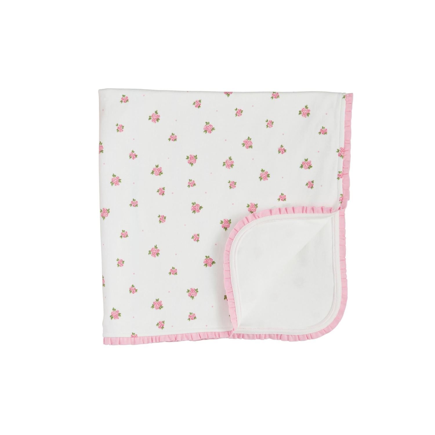 Baby Blanket - White with Pink Roses