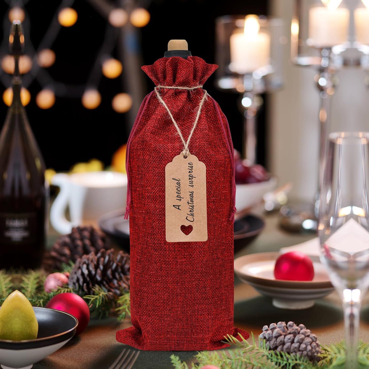 Burlap Wine Bags, Wine Bag Color: Red