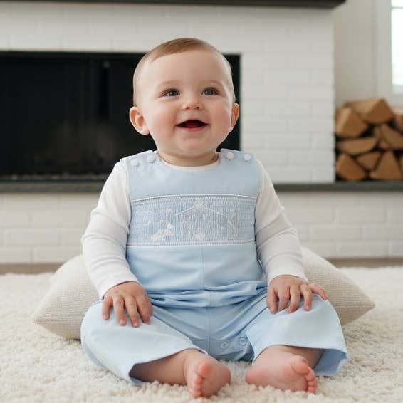 Christmas Children's Light Blue Nativity Overalls