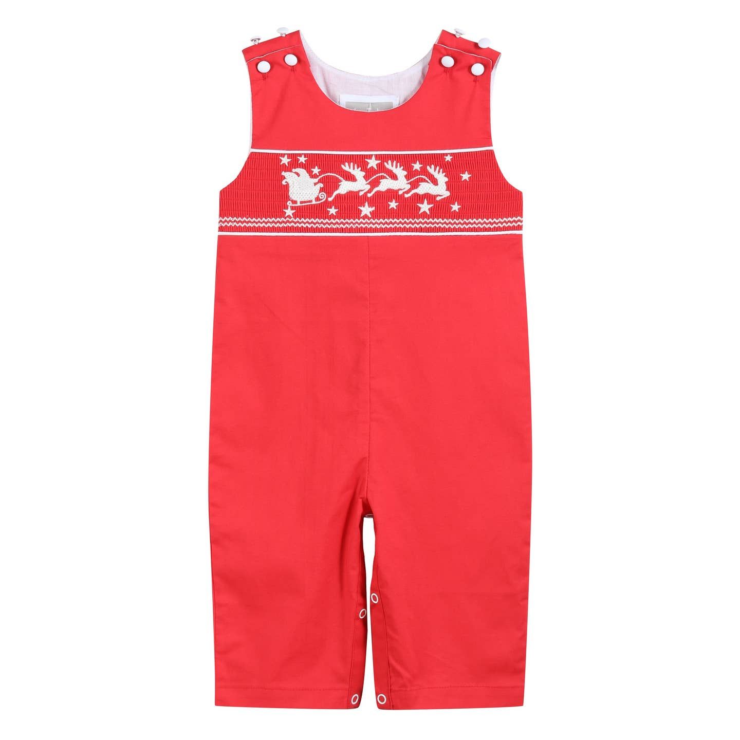 Christmas Children's Red Overalls with White Santa's Sleigh Christmas Children's Red Overalls with White Santa's Sleigh