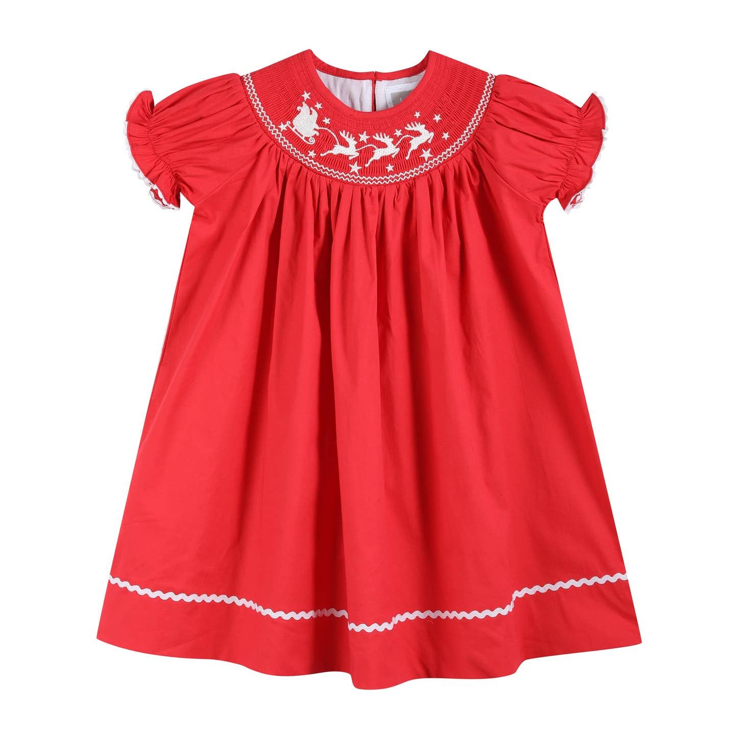 Christmas Children's Red Dress with White Santa's Sleigh Christmas Children's Red Dress with White Santa's Sleigh