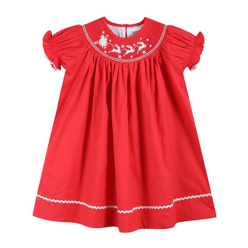 Christmas Children's Red Dress with White Santa's Sleigh
