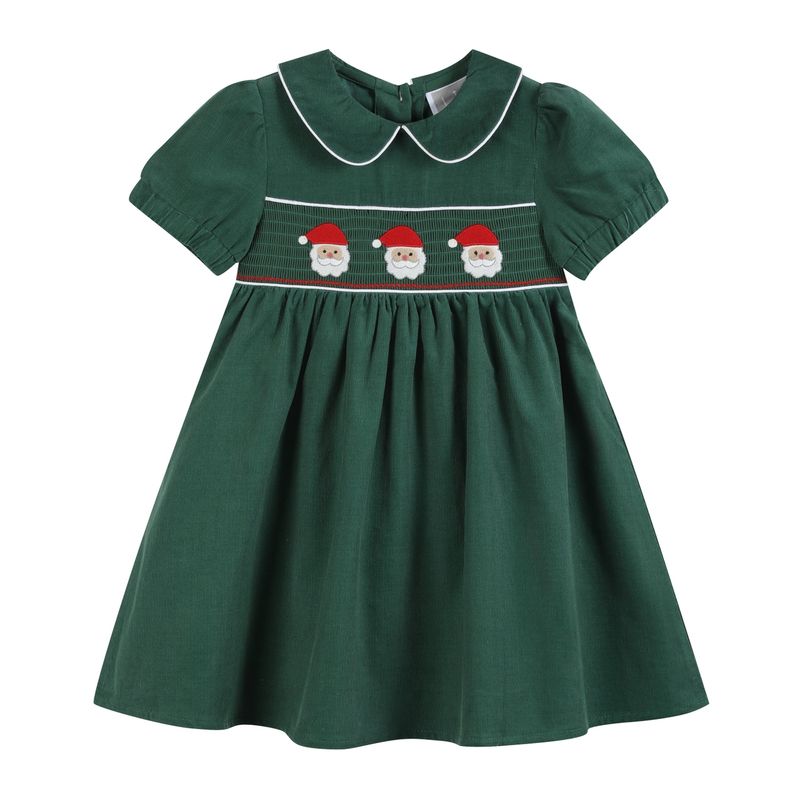 Christmas Children's Corduroy Green Santa Smocked Dress