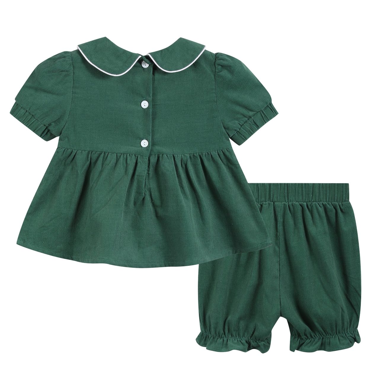 Christmas Children's Corduroy Green Santa Smocked Dress+Bloomers