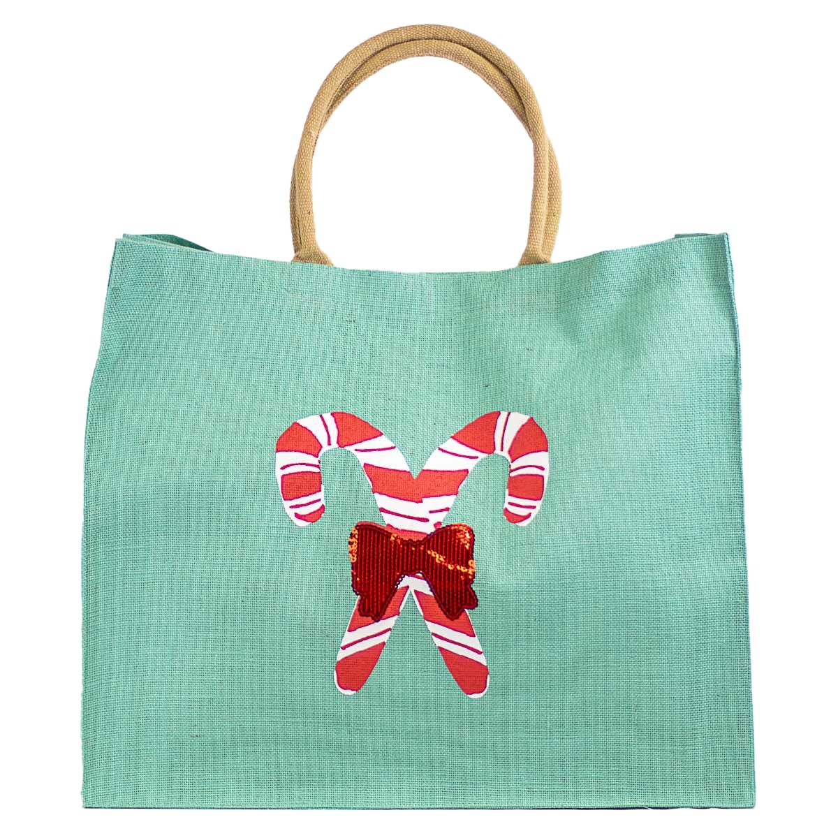 Christmas Tote - XL Green with Candy Canes