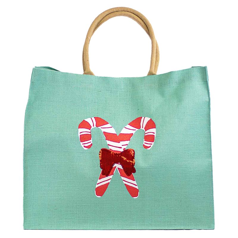 Christmas Tote - XL Green with Candy Canes