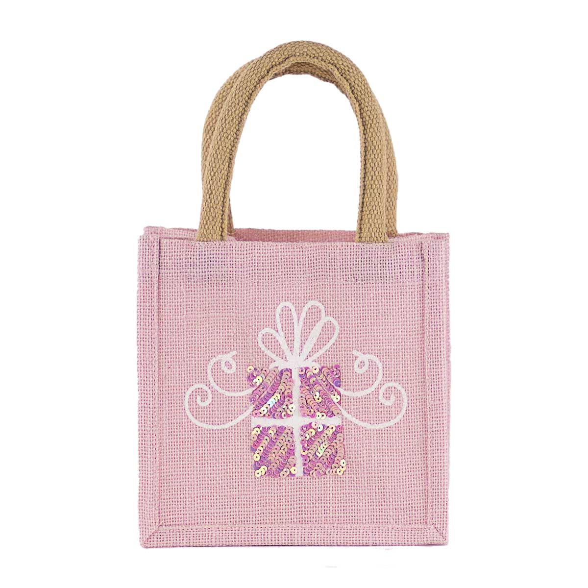 Christmas Tote - Mini Pink with Present