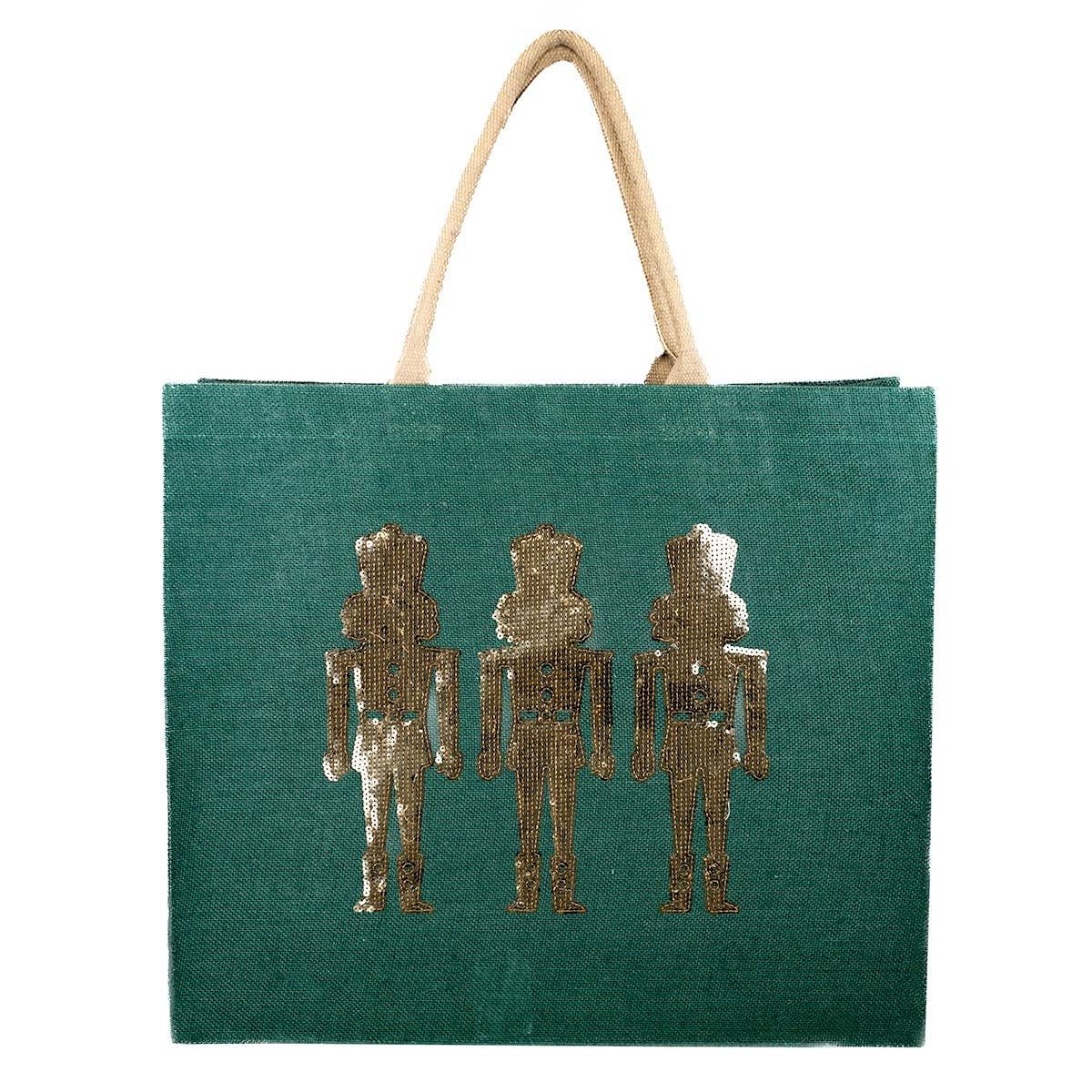 Christmas Tote - XL Green with Gold Nutcrackers Christmas Tote - XL Green with Gold Nutcrackers