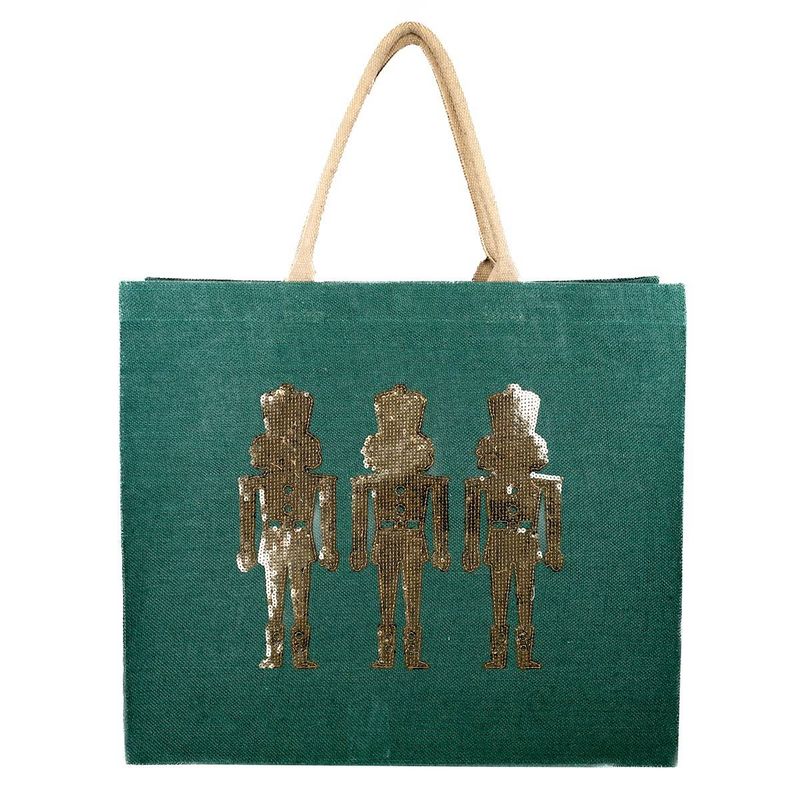 Christmas Tote - XL Green with Gold Nutcrackers