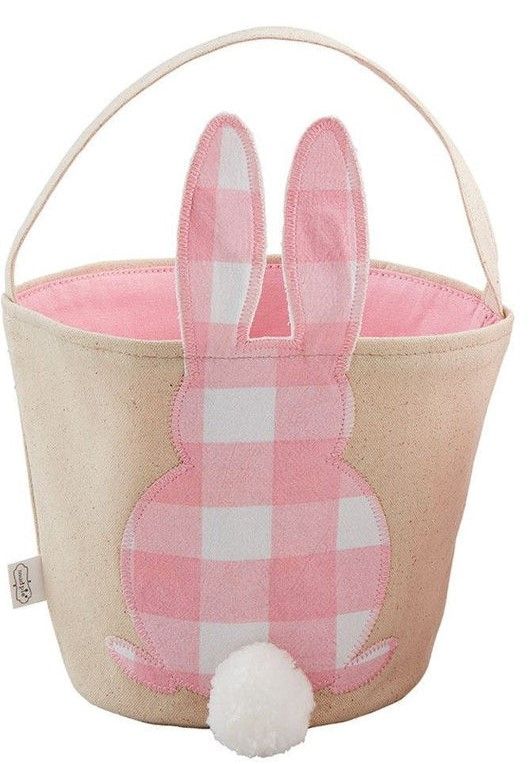 Easter Basket - with Bunny Tail, Gingham Color: Pink