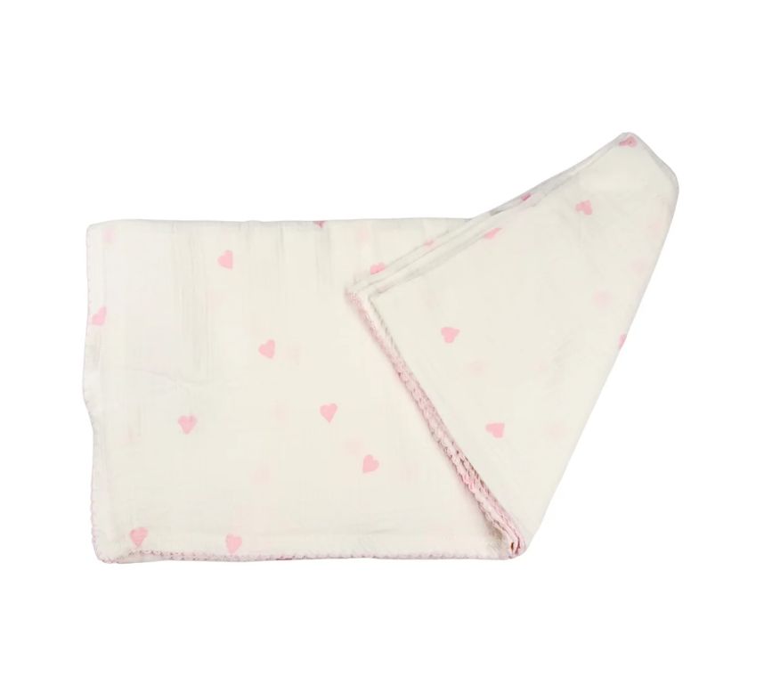 Paty Muslin Blanket - White with Pink Hearts Paty Muslin Blanket - White with Pink Hearts