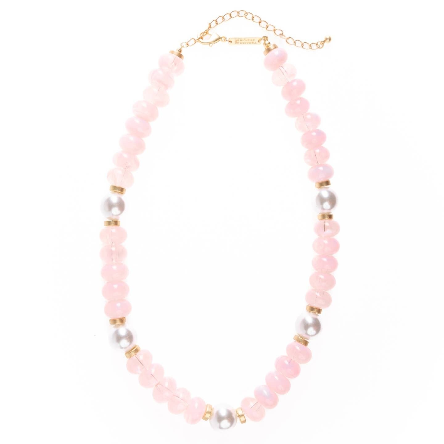 Necklace - Beaded Necklace - Beaded, Bead Colors: Blush with Pearls