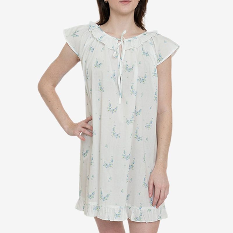 Lenora Light Blue Floral Ruffle Nightgown