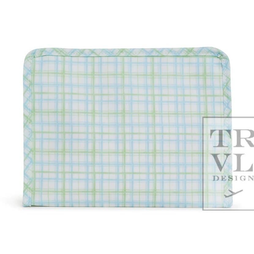 TRVL Roadie Medium Zip Pouch, TRVL Roadie Pattern Medium: Light Green/Light Blue Plaid