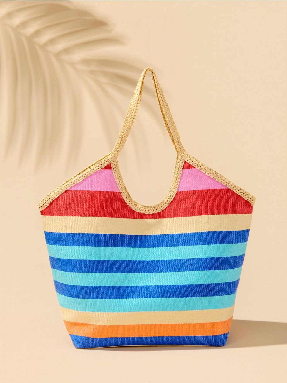 Stripe Tote with Rope Handles, Tote Colors: Blue/Orange/Pink Stripe