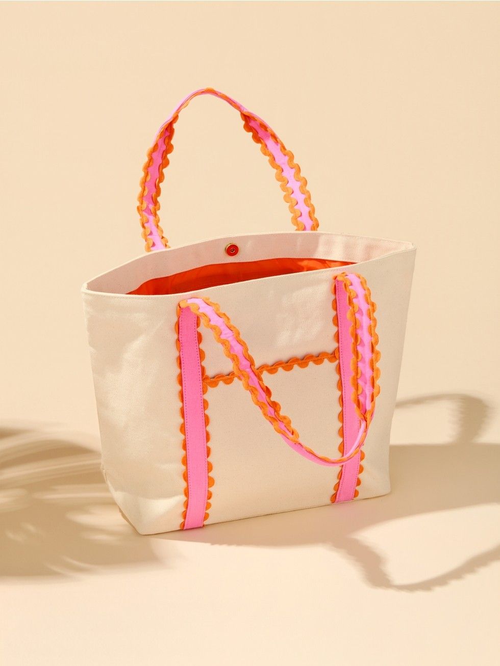 Tote - Natural with Pink and Orange Straps
