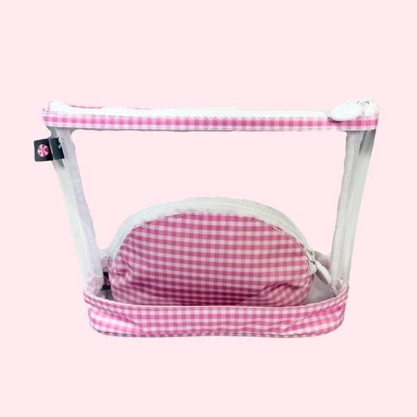 Mint Brand Clear Pouch Set Mint Brand Clear Pouch Set, Pattern: Pink Gingham