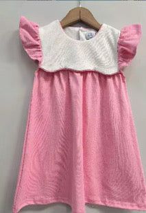 Piped Girls Dress, Piped Dress Size: 2T, Piped Dress Color: Light Pink/White