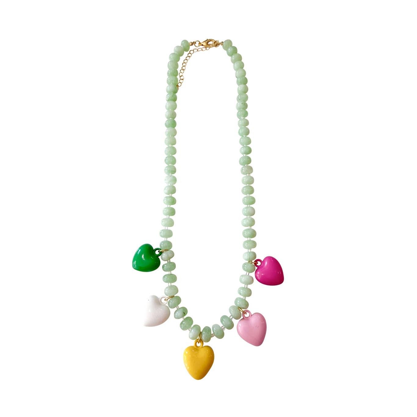 Necklace - Green Beaded with Heart Necklace - Green Beaded with Heart